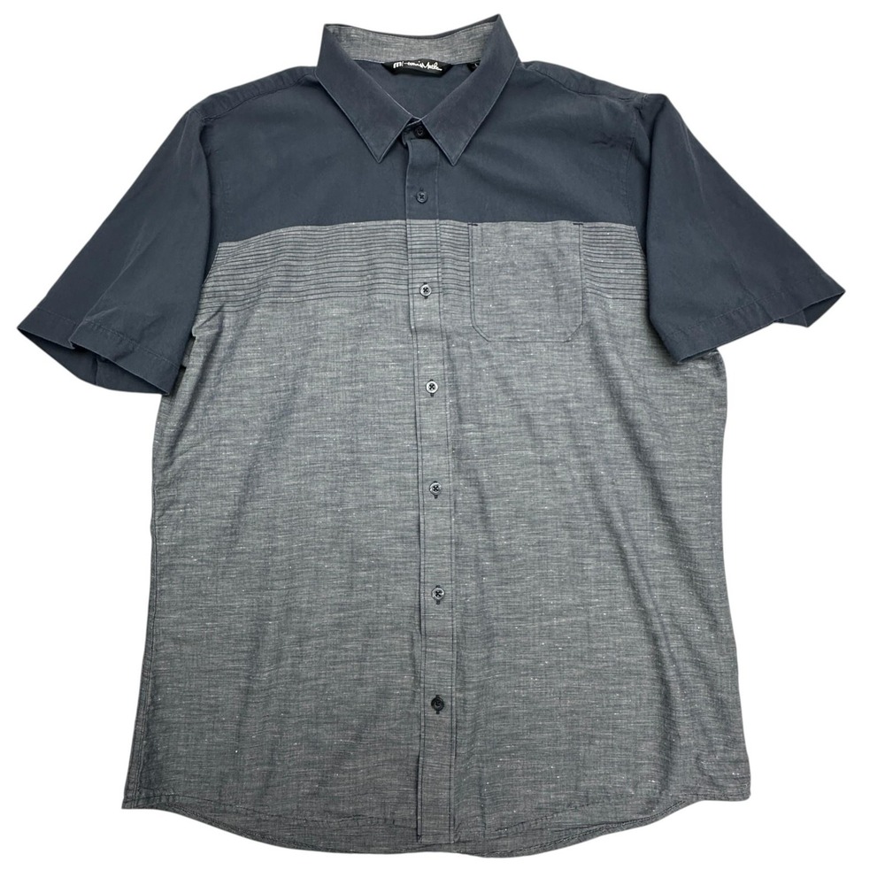Travis Mathew Shirt Mens Large Gray Colorblock Short Sleeve Button Up Casual